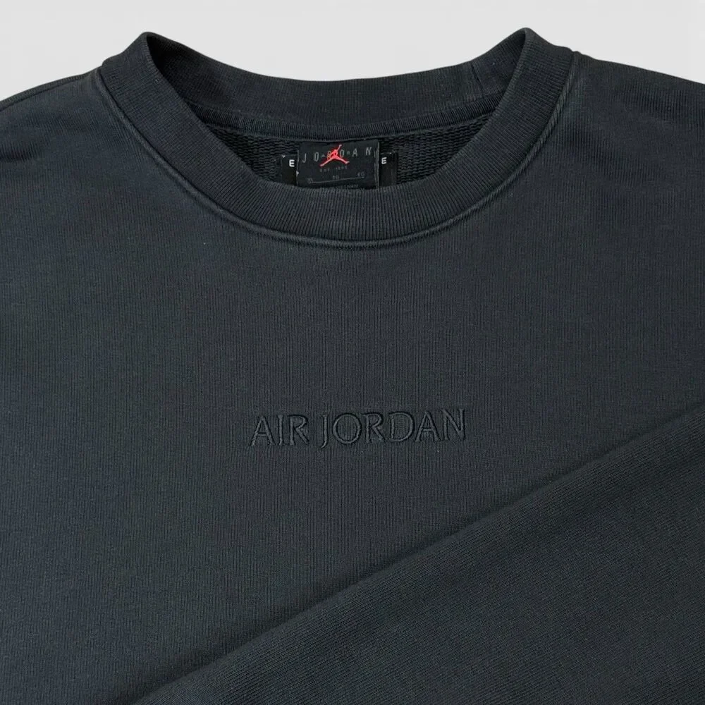 Y2k Air Jordan Embroidered Crewneck Sweatshirt Mens XL Black Pullover Streetwear